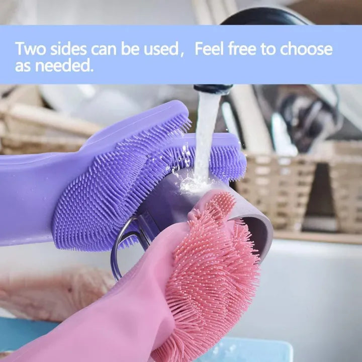 Silicone Dish Washing Gloves with Built-in Scrubber | 1 Pair