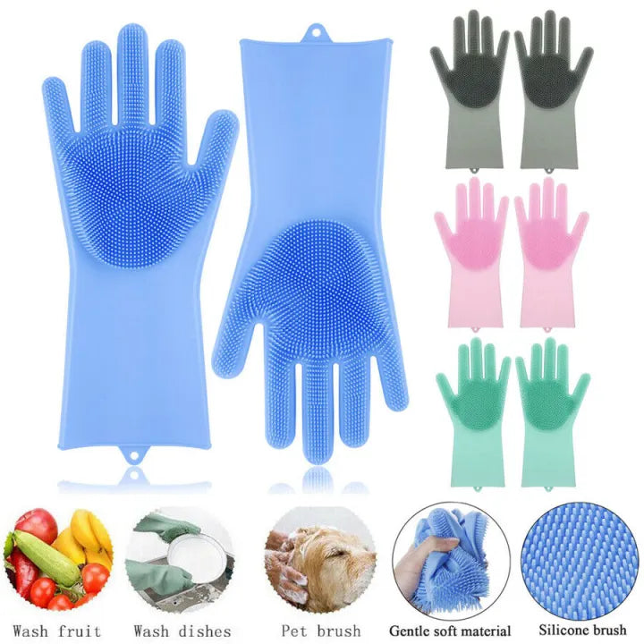 Silicone Dish Washing Gloves with Built-in Scrubber | 1 Pair