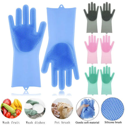 Silicone Dish Washing Gloves with Built-in Scrubber | 1 Pair