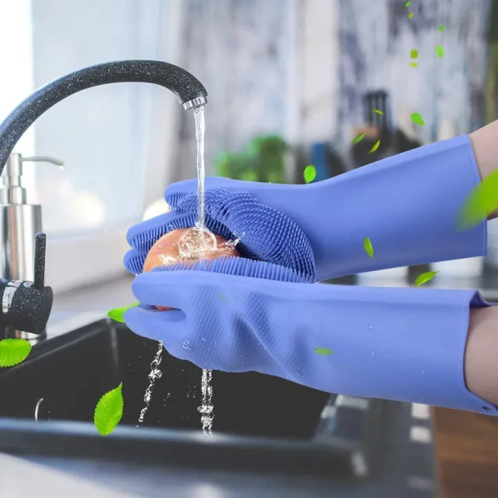 Silicone Dish Washing Gloves with Built-in Scrubber | 1 Pair