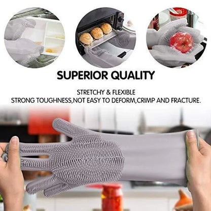 Silicone Dish Washing Gloves with Built-in Scrubber | 1 Pair