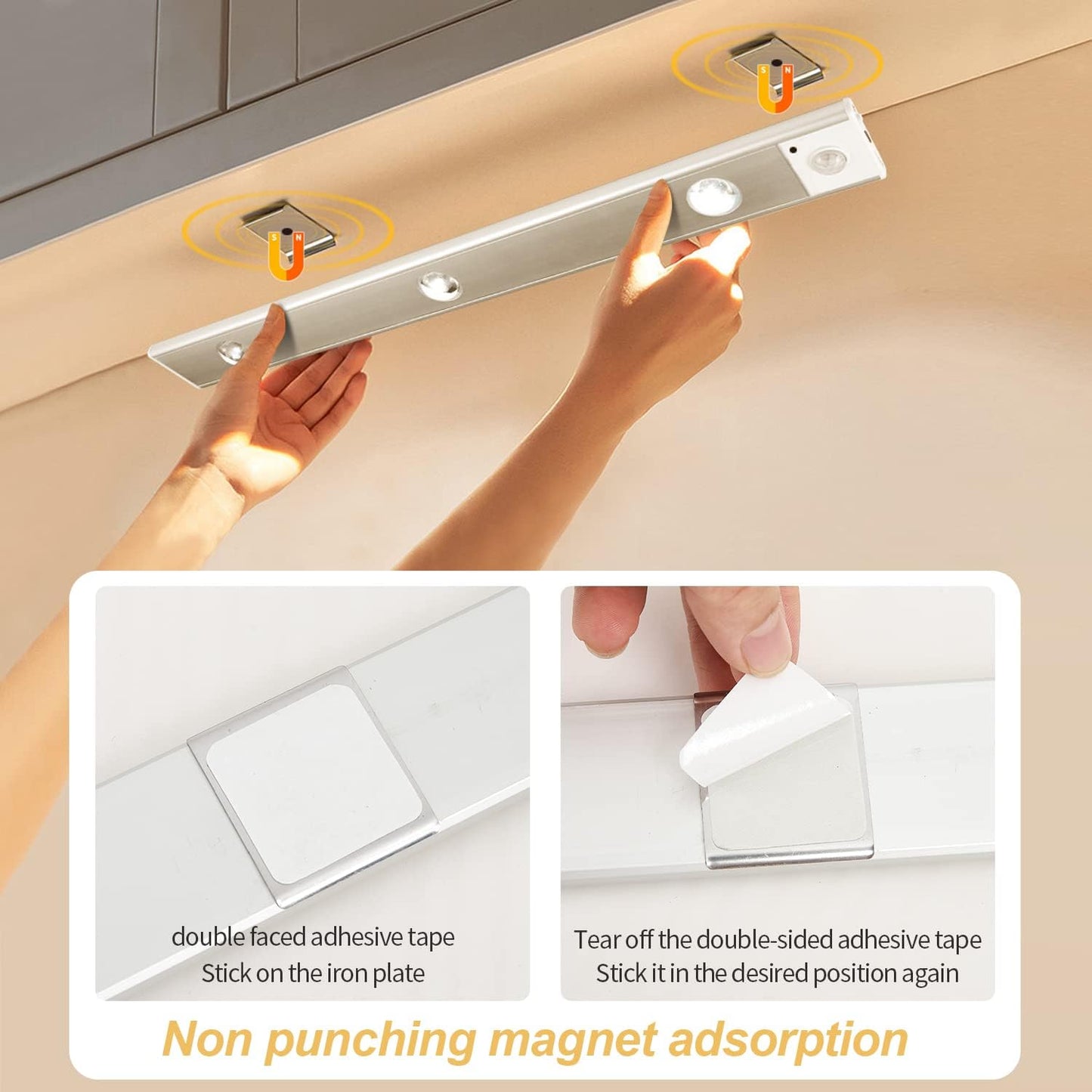 Ultra-Slim LED Motion Sensor Cabinet Light, Rechargeable, USB powered, no wiring required